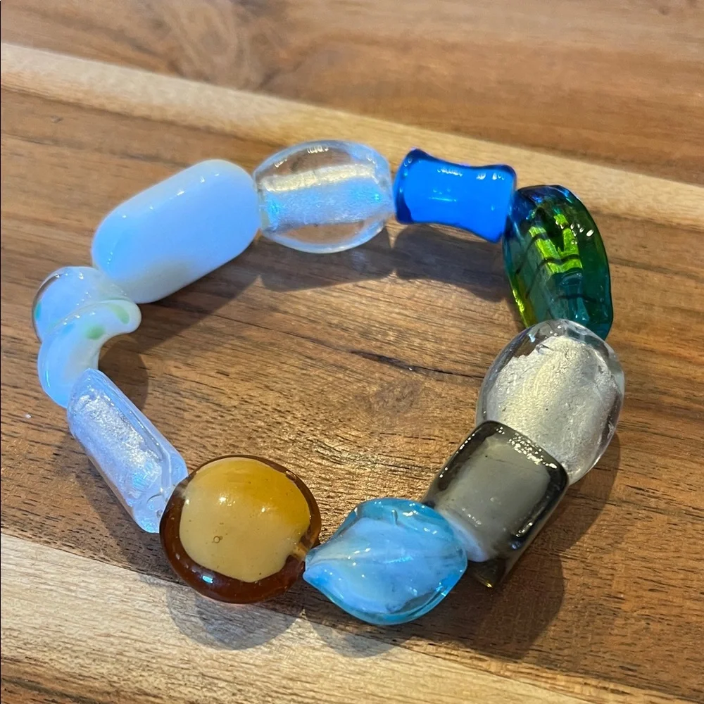 Chico's Multicolor Modern Blue & Green Glass Beaded Bracelet